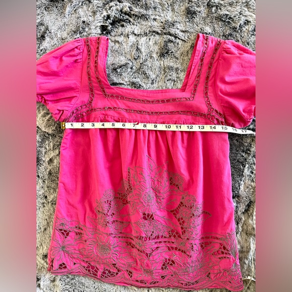 Hazel Vintage Bright Pink & Gray Embroidered Peasant blouse Extra Small XS GUC - Picture 13 of 16